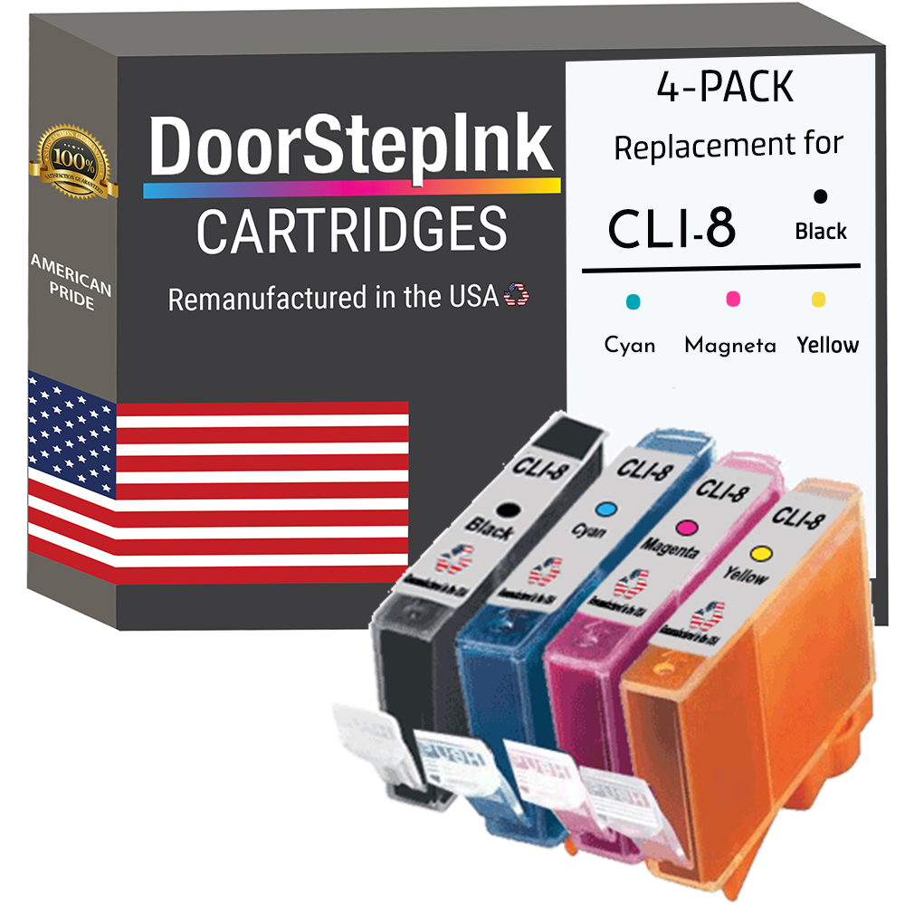DoorStepInk Remanufactured in the USA Ink Cartridges for Canon CLI-8  Black / 3 Color 4-Pack-0