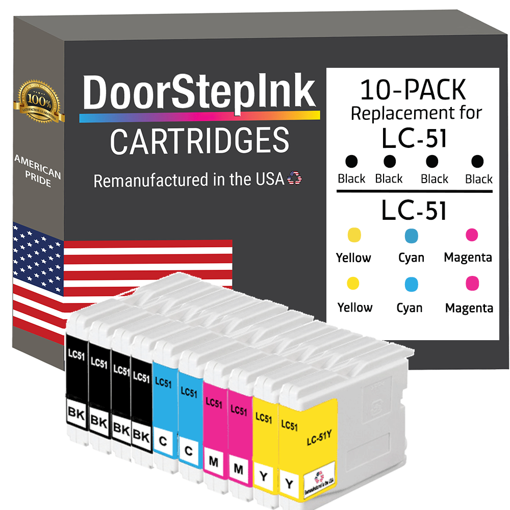 DoorStepInk Brand for Brother LC51 4 Black /  2 Each Color Remanufactured in the USA Ink Cartridges 10-pack-0