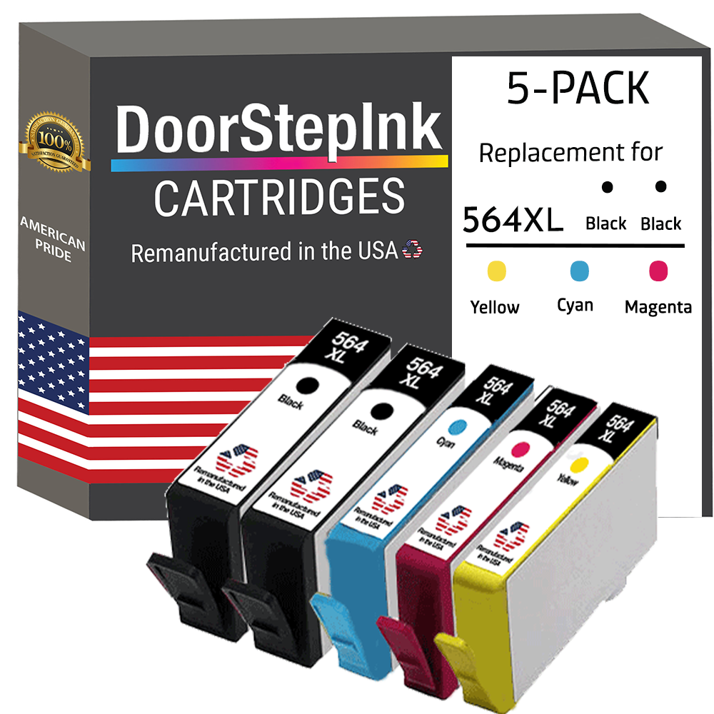DoorStepInk Brand for HP 564XL 2 Black / 3 Color 5-pack Remanufactured in the USA Ink Cartridges-0