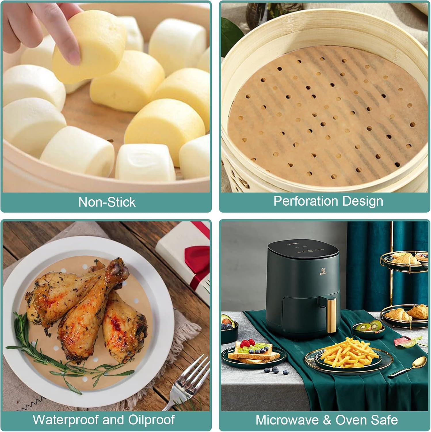 100-Pack 7 Inch Air Fryer Liners - Perforated Parchment Paper for Philips, Cosyina, Secura, Nuwave Brio, Chefman, Gowise USA, COSORI & More (Compatible with 3.4-3.7Qt Air Fryers)