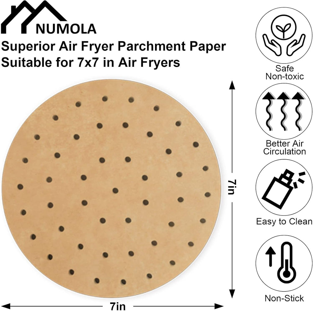 100-Pack 7 Inch Air Fryer Liners - Perforated Parchment Paper for Philips, Cosyina, Secura, Nuwave Brio, Chefman, Gowise USA, COSORI & More (Compatible with 3.4-3.7Qt Air Fryers)